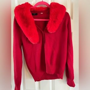 red cardigan